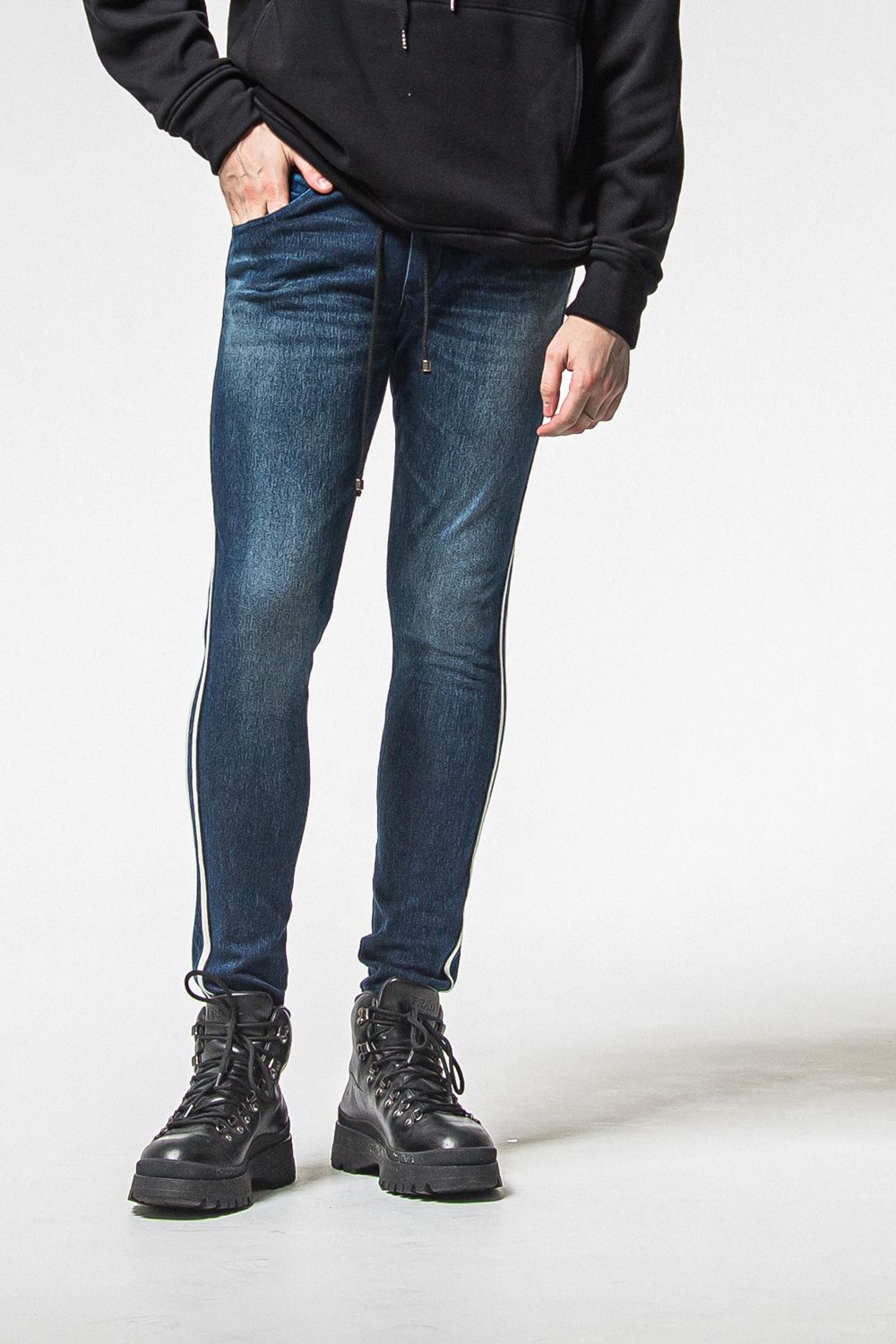 EX DENIM JERSEY BLINDLINE PT / デニムジャージー ラインパンツ (ダークインディゴ) (1月上旬入荷予定) ※オーダー締切：9月1日(月)18:00