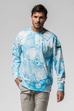 PAISLEY  BACK FLEECE DROP TRAINER / 裏起毛 ペイズリー柄 ルーズ トレーナー (ブルー) (10月中旬入荷予定) ※オーダー締切：9月1日(月)18:00