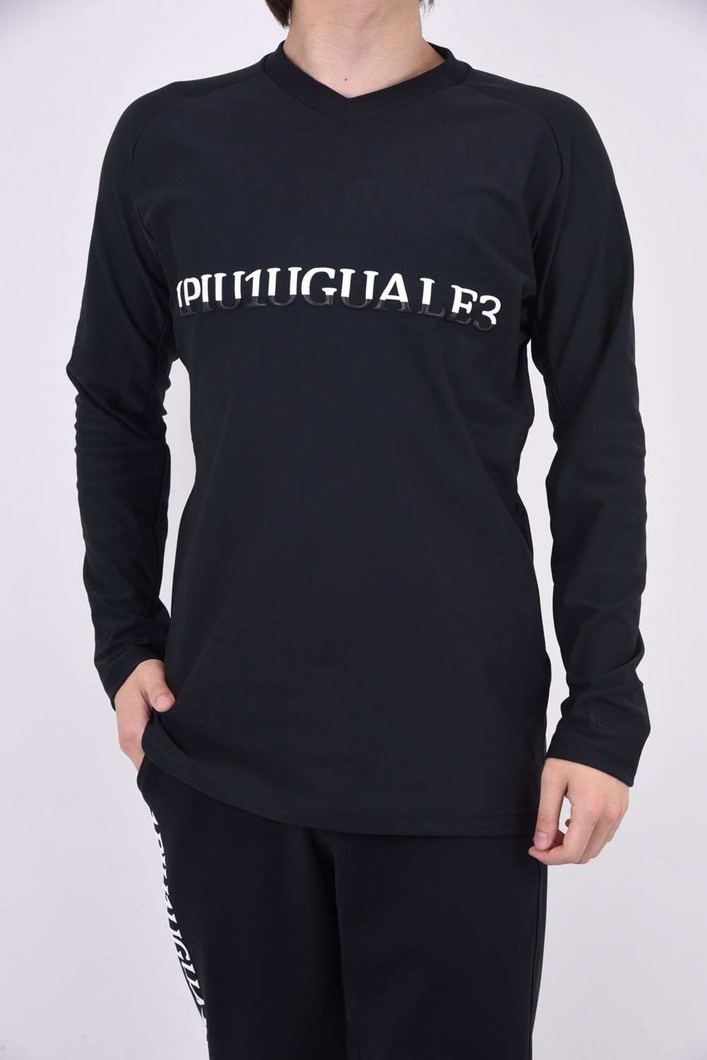113 SPORT AIR BOOST V NECK L/S BLACK / 3Dツートンロゴ ロングスリーブ Vネック Tシャツ ブラック