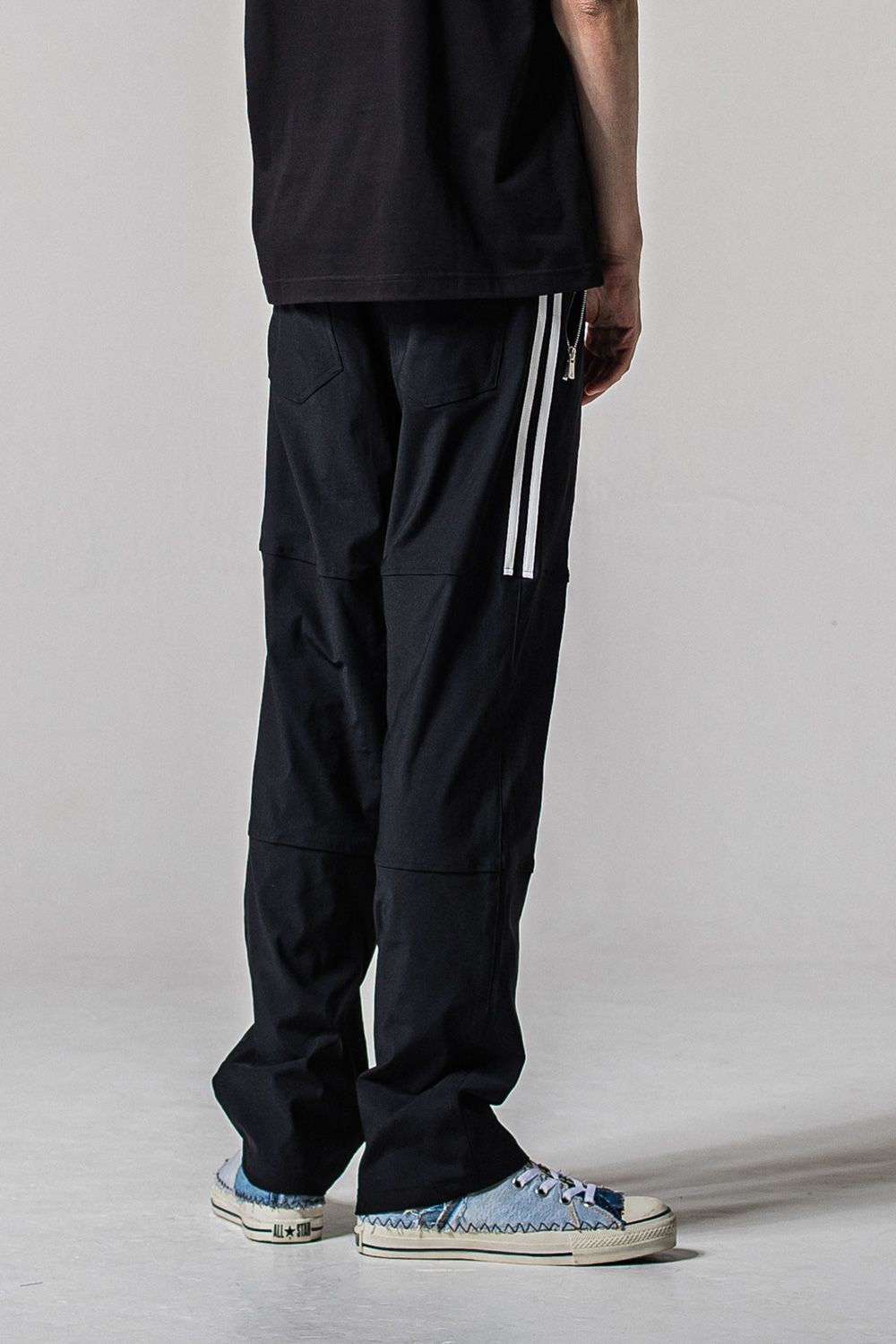 Johnson LINE WIDE PT / 360°ストレッチ ワイドシルエット ジョンソンラインパンツ (ブラック/ホワイト) (1月末入荷予定)