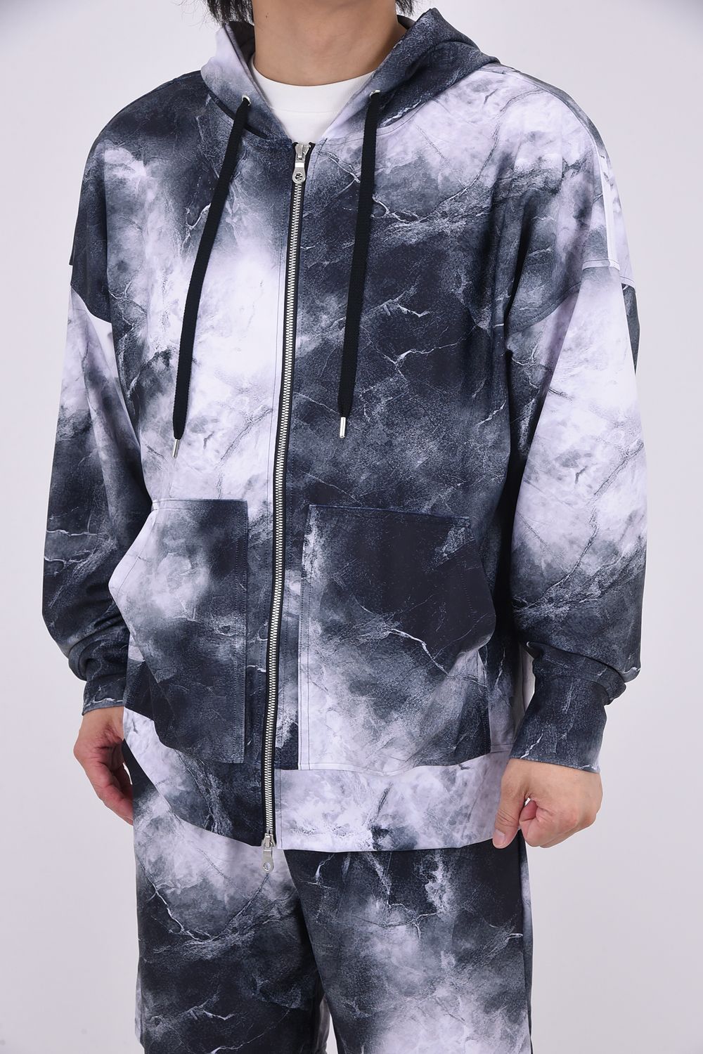 RUSH  OVER  ZIPUP HOODIE / ラッシュオーバー ジップアップパーカー マーブルブラック