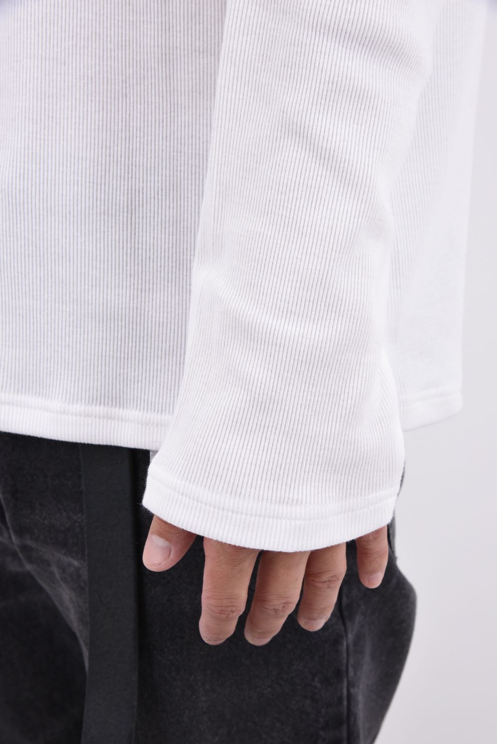 RIB HENRY LONGSLEAVE / ヘンリーネック リブニットロングスリーブTシャツ (ホワイト)