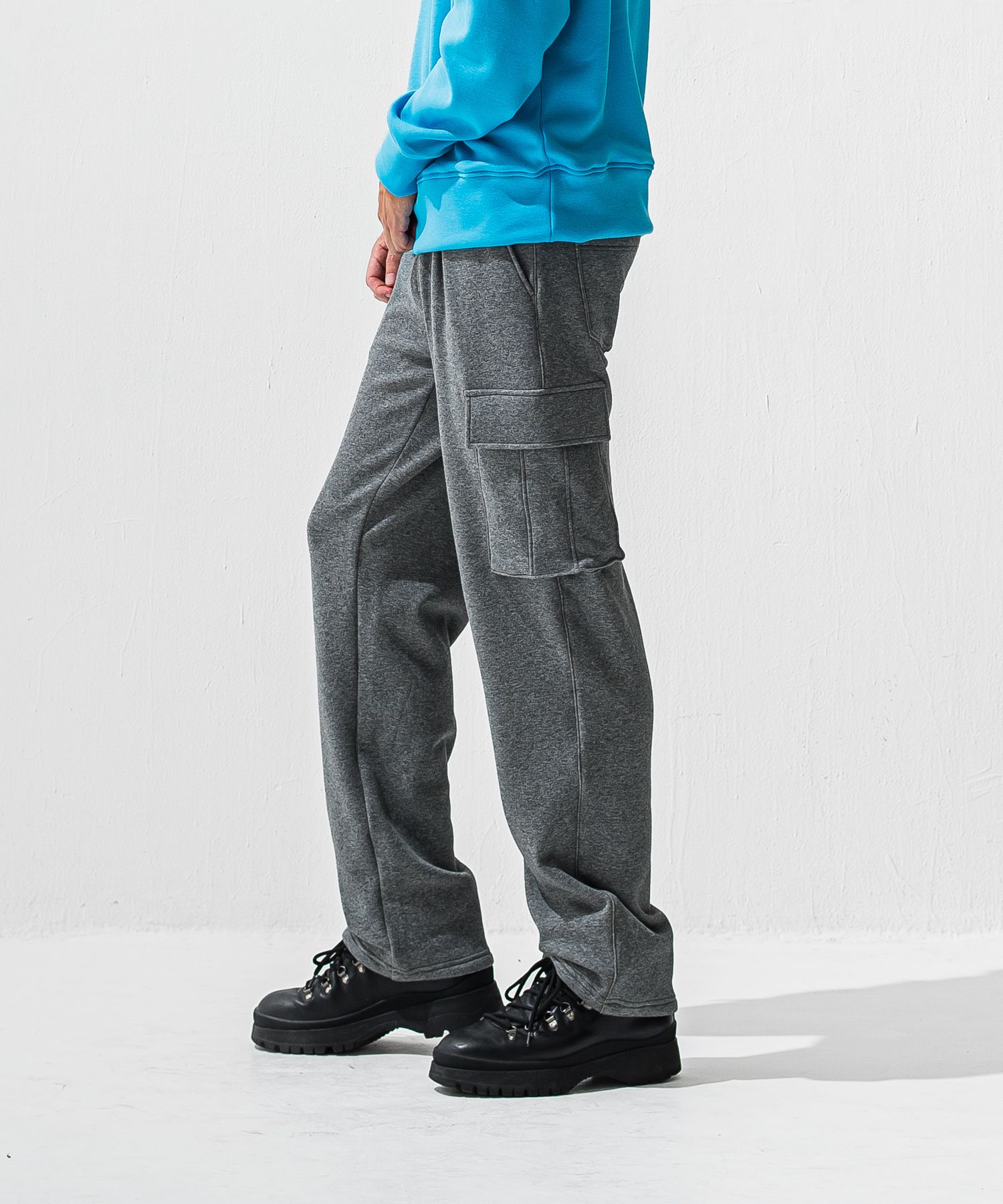 VELOURS FLEECE WIDE HEAD CARGO / 裏起毛 ベロアフリース ワンタックカーゴパンツ (チャコール) (11月中旬入荷予定) ※オーダー締切:9月7日(月)17時