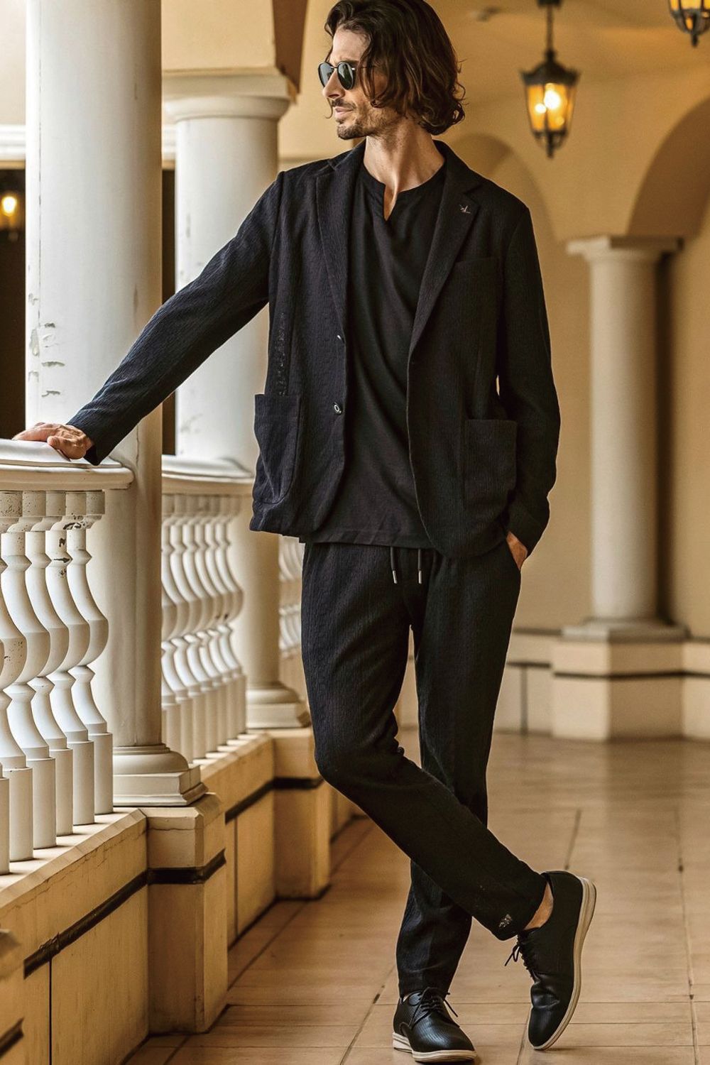 【26SS】【セットアップ】 LINEN TOUCH JACQUARD JACKET & SLACKS / リネンタッチ テーラードシングルジャケット&イージースラックス (ブラック)