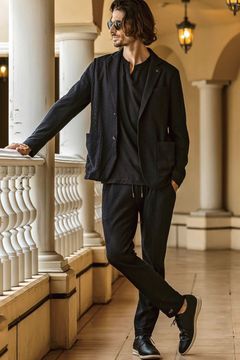 【26SS】【セットアップ】 LINEN TOUCH JACQUARD JACKET & SLACKS / リネンタッチ テーラードシングルジャケット&イージースラックス (ブラック)