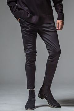 PAT TIGHT EASY PANTS / ストレッチツイル 裏起毛 タイトフィット ウェビングベルト付き イージースラックス ブラック