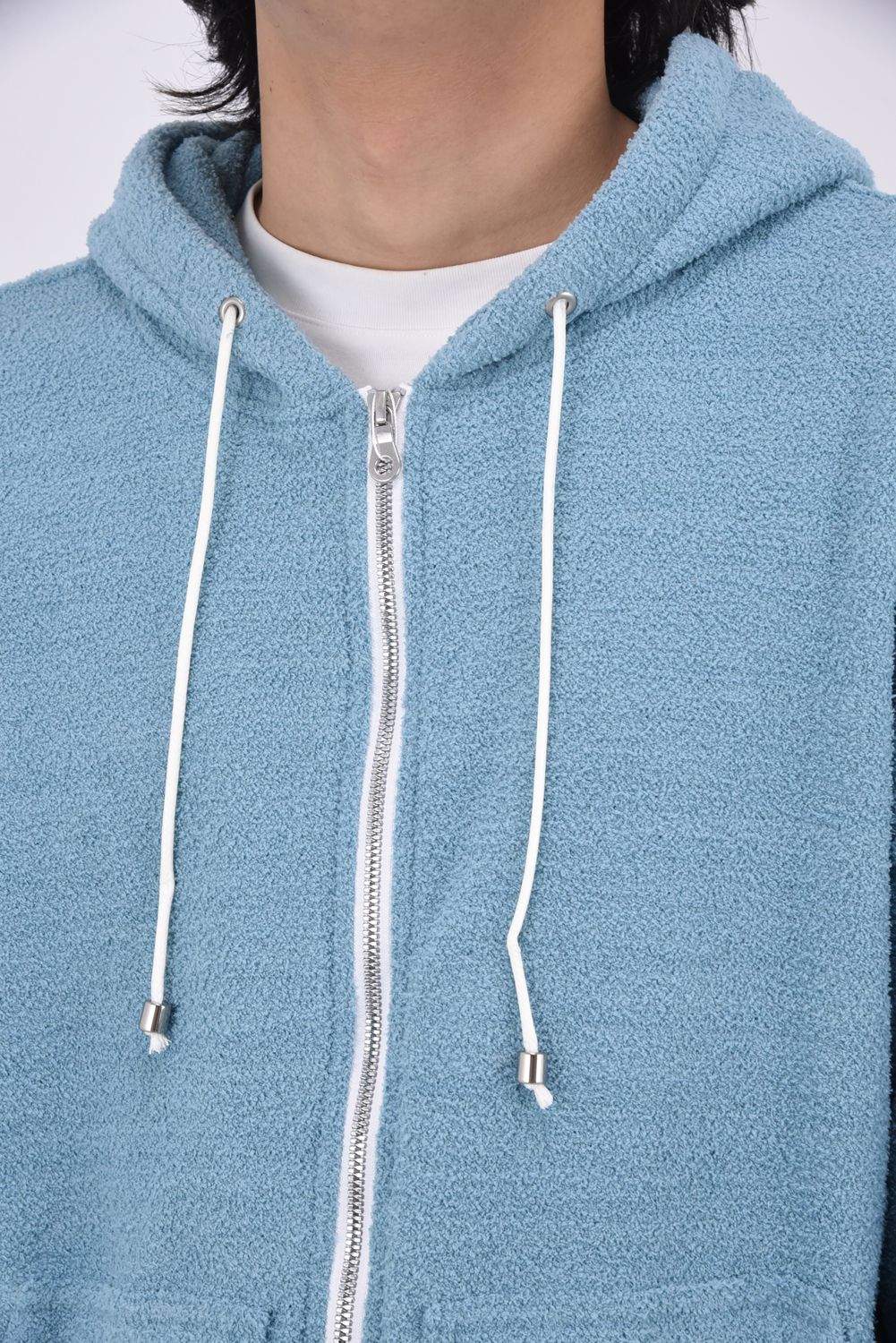 MOLE YARN PILE ZIP LOOSE HOODIE / モールパイル オーバーサイズ ジップアップパーカー ブルーグリーン