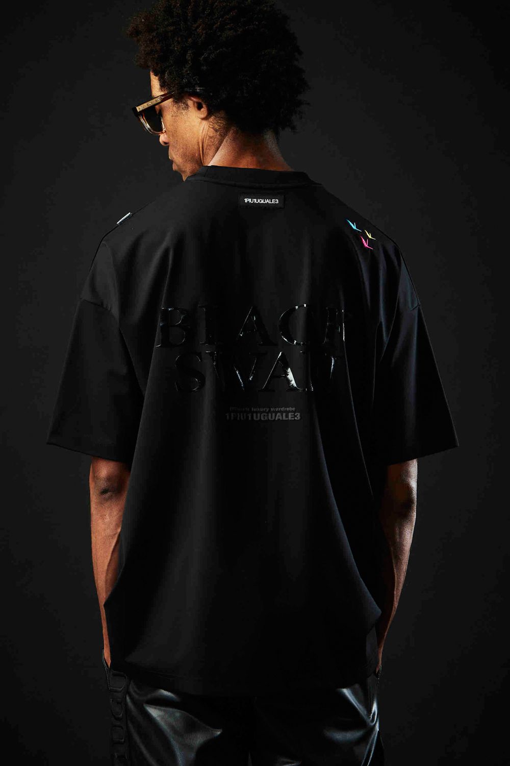 113SPORT×THESAINT MAFIA  BIG CREW FUSION SIGN / グラフィックロゴ ストレッチ クルーネック 半袖 Tシャツ ブラック