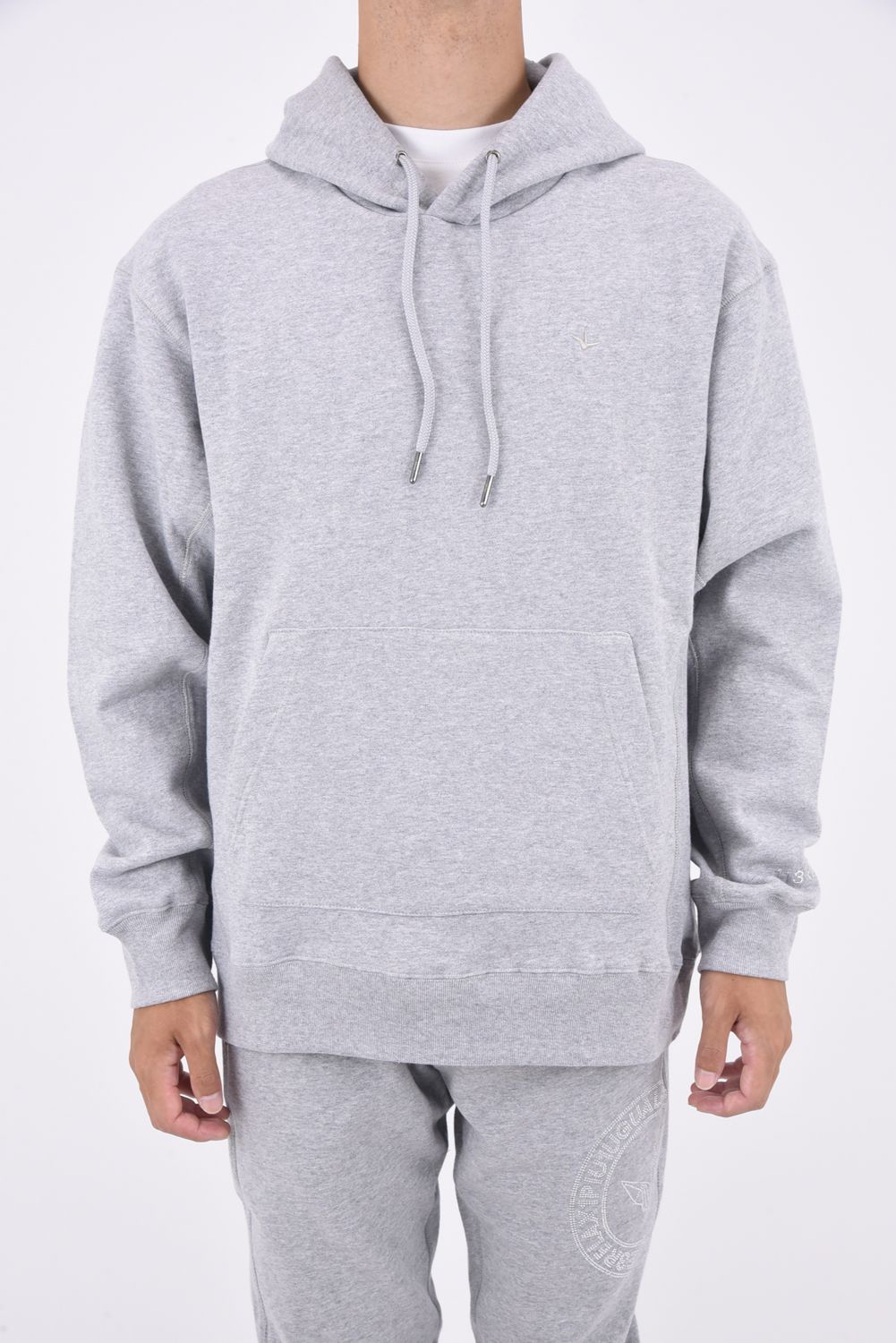 1PIU CIRCLE LOGO PULL HOODIE / 1PIUサークルロゴ ラインストーン プルオーバーフーディー トップグレー