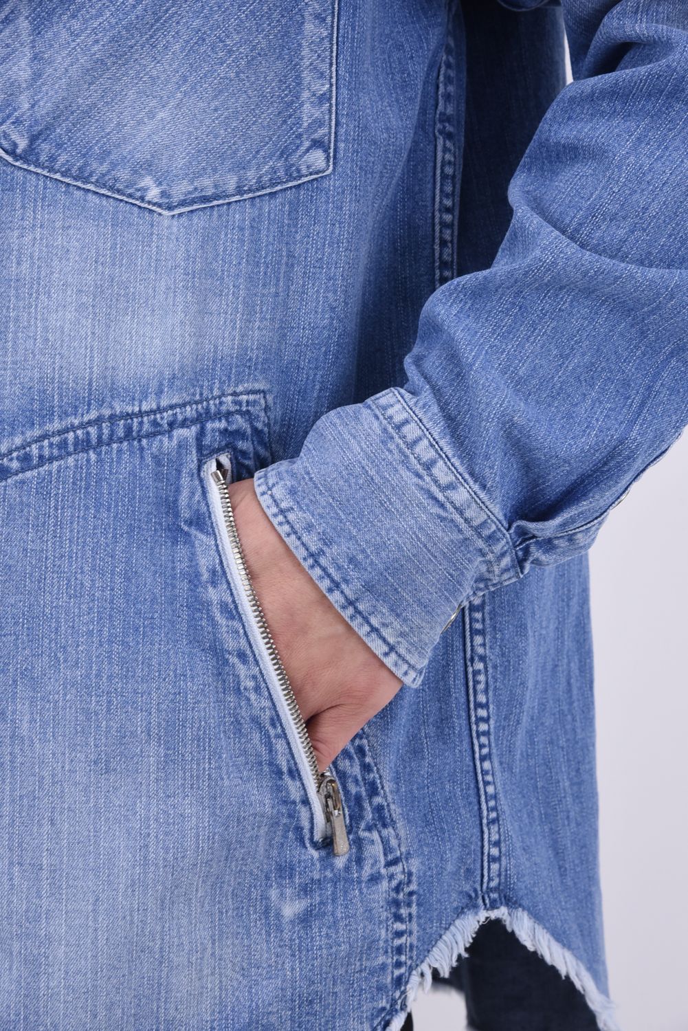 OVER DENIM SHIRTS / ヴィンテージ加工 ドロップショルダー ダンガリーシャツ ライトインディゴ