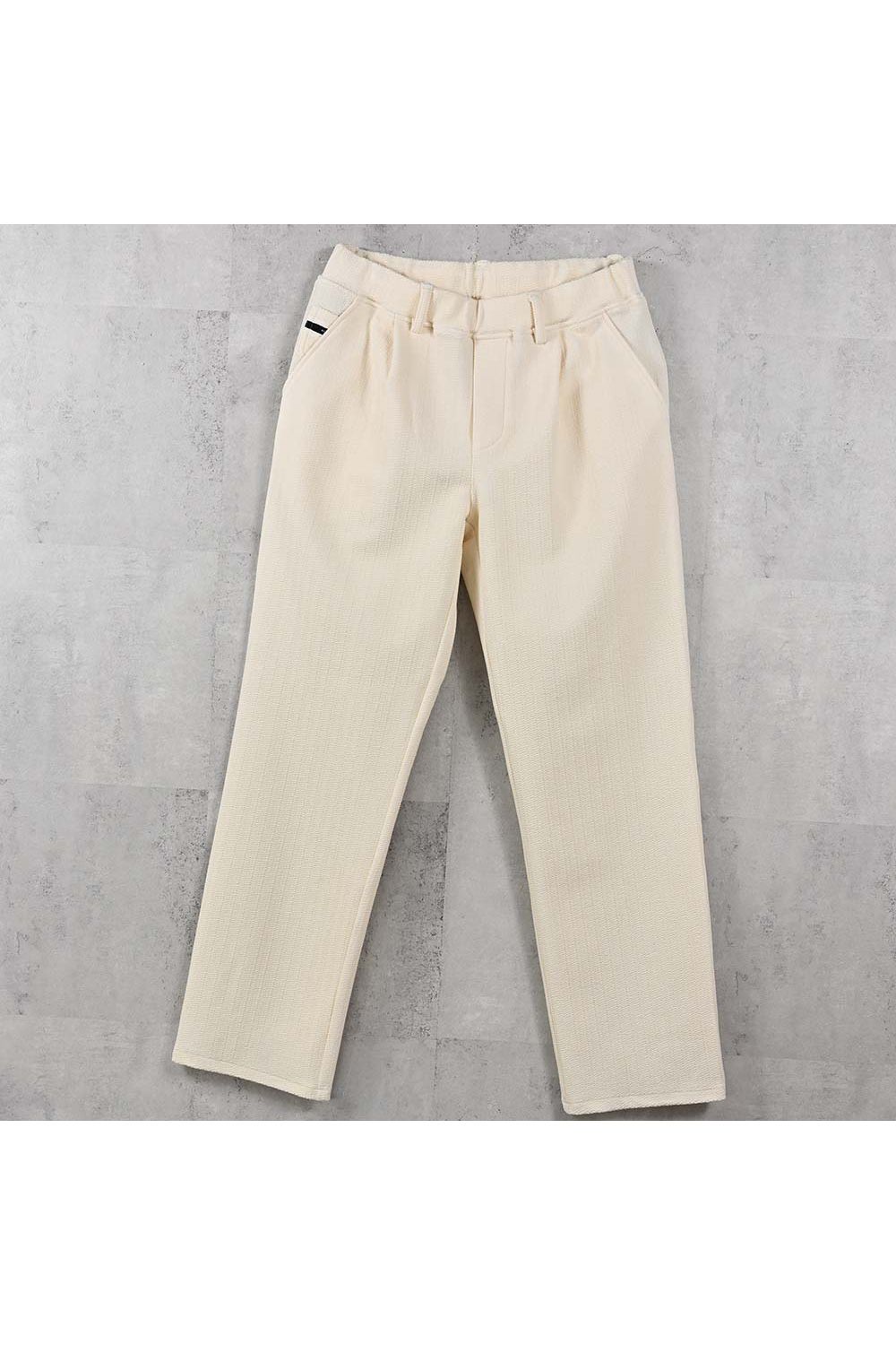 SEMI WIDE TUCK PANTS / ブリスターニット セミワイド ワンタックイージーパンツ (オフホワイト) (4月中旬入荷予定) ※オーダー締切:2月15日(日)18時