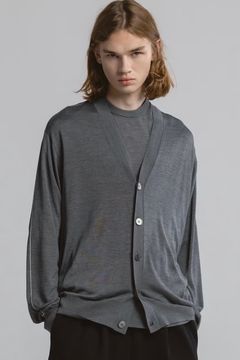 SILK ELBOW STITCH KNIT CARDIGAN / シルク エルボーステッチ ニットカーディガン (グレー)