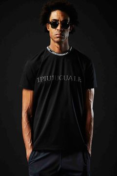 113SPORT×THESAINT MAFIA CREW S/S SPEECH BUBBLE / ブランドロゴ ストレッチ クルーネック 半袖 Tシャツ ブラック