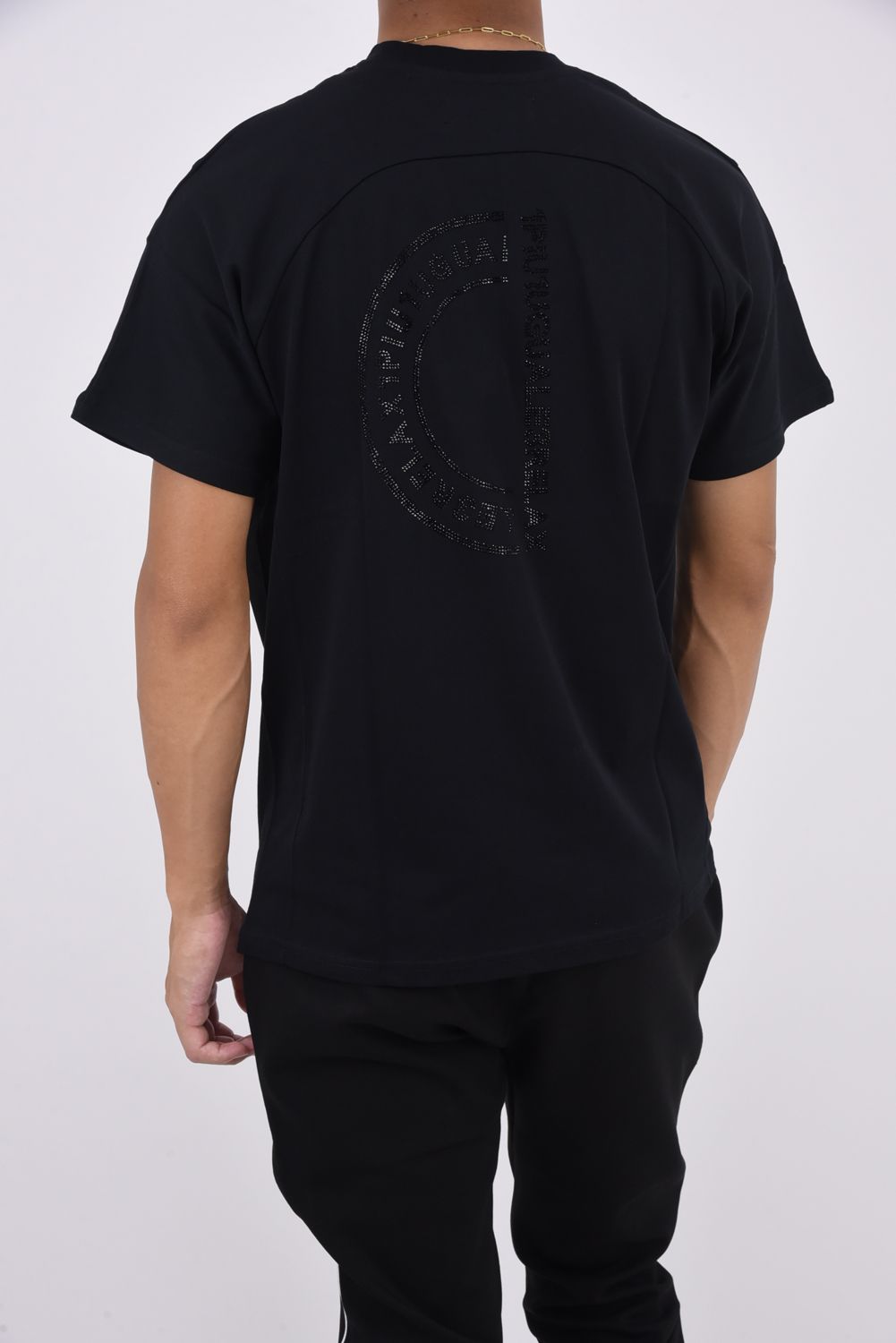 HALF RHINESTONE T-SHIRT / ハーフ ラインストーン Tシャツ ブラック