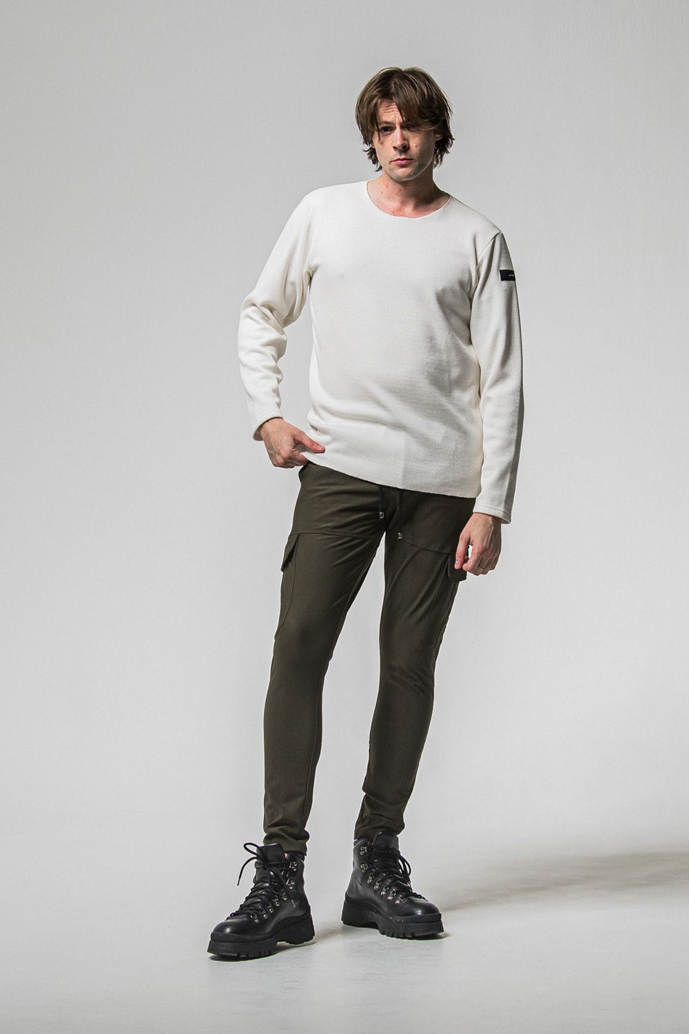 DARRELL HEAT CARGO PT / 【定番商品】 裏起毛 エコレザーサイドライン カーゴパンツ (カーキ) (11月上旬頃入荷予定) ※オーダー締切：9月1日(月)18:00