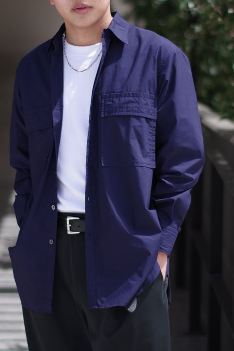 W POCKET SHIRT - PC BROAD / テクナコットン ダブルポケットシャツ ネイビー