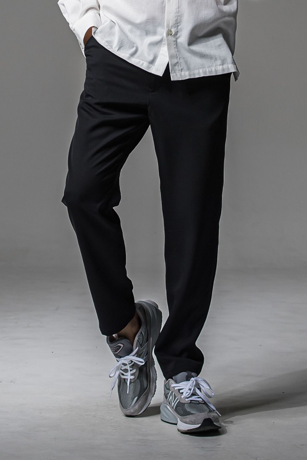 PAT WIDE EASY PANTS / ツイル生地 ワイドテーパード イージースラックス (ブラック) (4月中旬入荷予定) ※オーダー締切:2月15日(日)18時