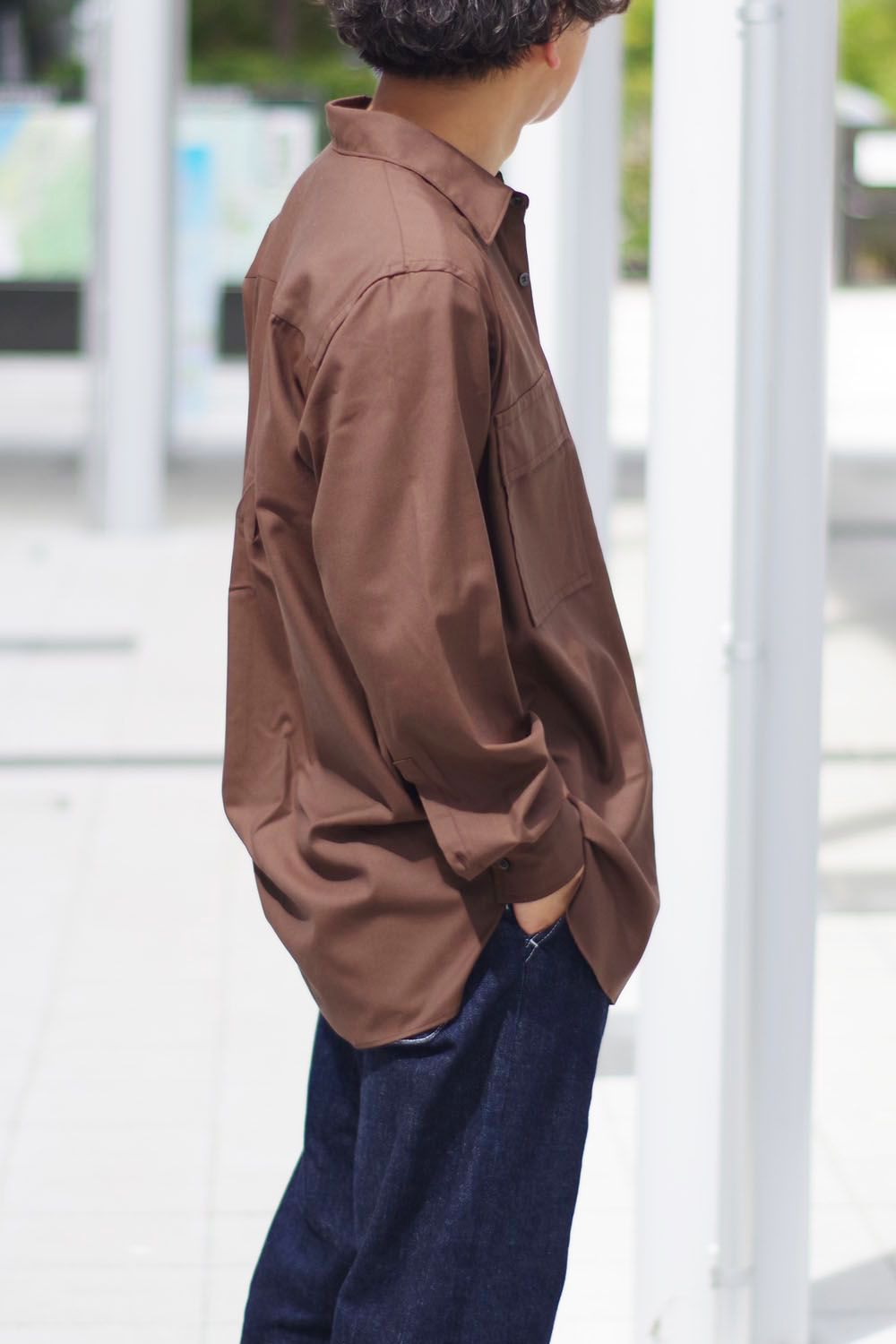 W POCKET SHIRT WOOL TROPICAL 23AW / ウォッシャブルウール ダブルポケットシャツ ブラウン