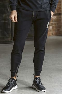 GLITTER ZIP + PLATE JOGGER PANTS / シルバーロゴプレートスウェットロングパンツ (ブラック) (9月中旬入荷予定)