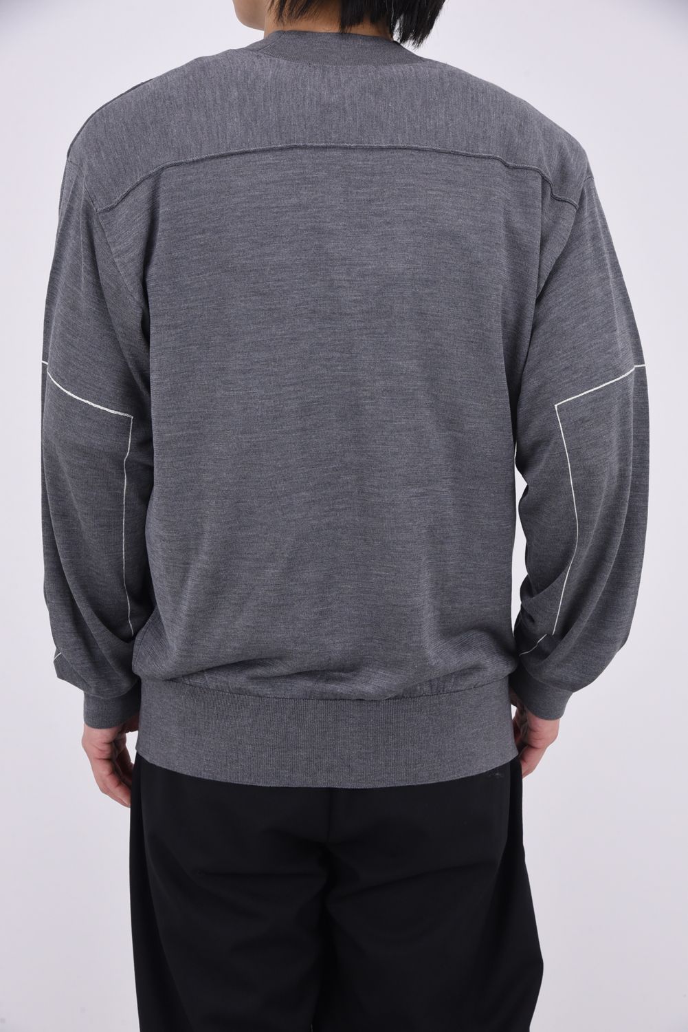 SILK ELBOW STITCH KNIT CARDIGAN / シルク エルボーステッチ ニットカーディガン (グレー)