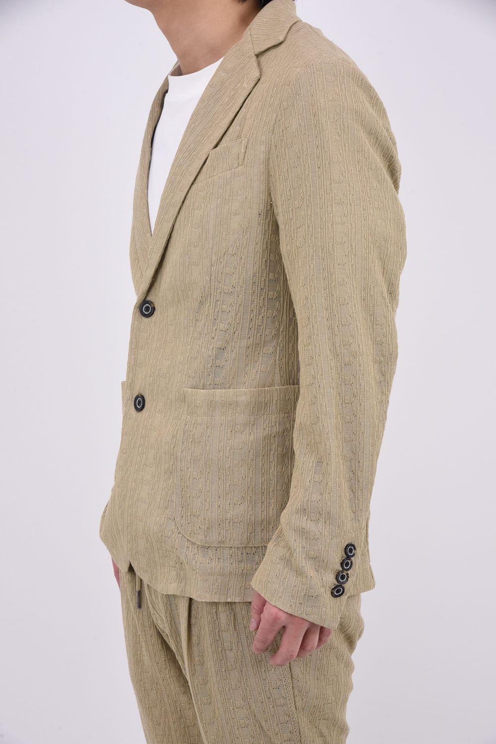【26SS】【セットアップ】 LINEN TOUCH JACQUARD JACKET & SLACKS / リネンタッチ テーラードシングルジャケット&イージースラックス (ベージュ)