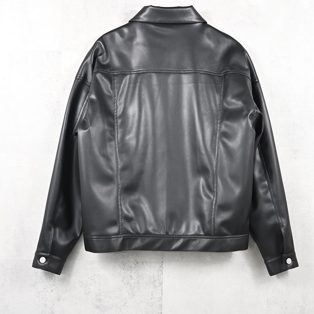 LEATHER 2ND G / エコレザー デニムジャケット型ブルゾン (ブラック) (9月末入荷予定) ※オーダー締切:5月23日(土)17時