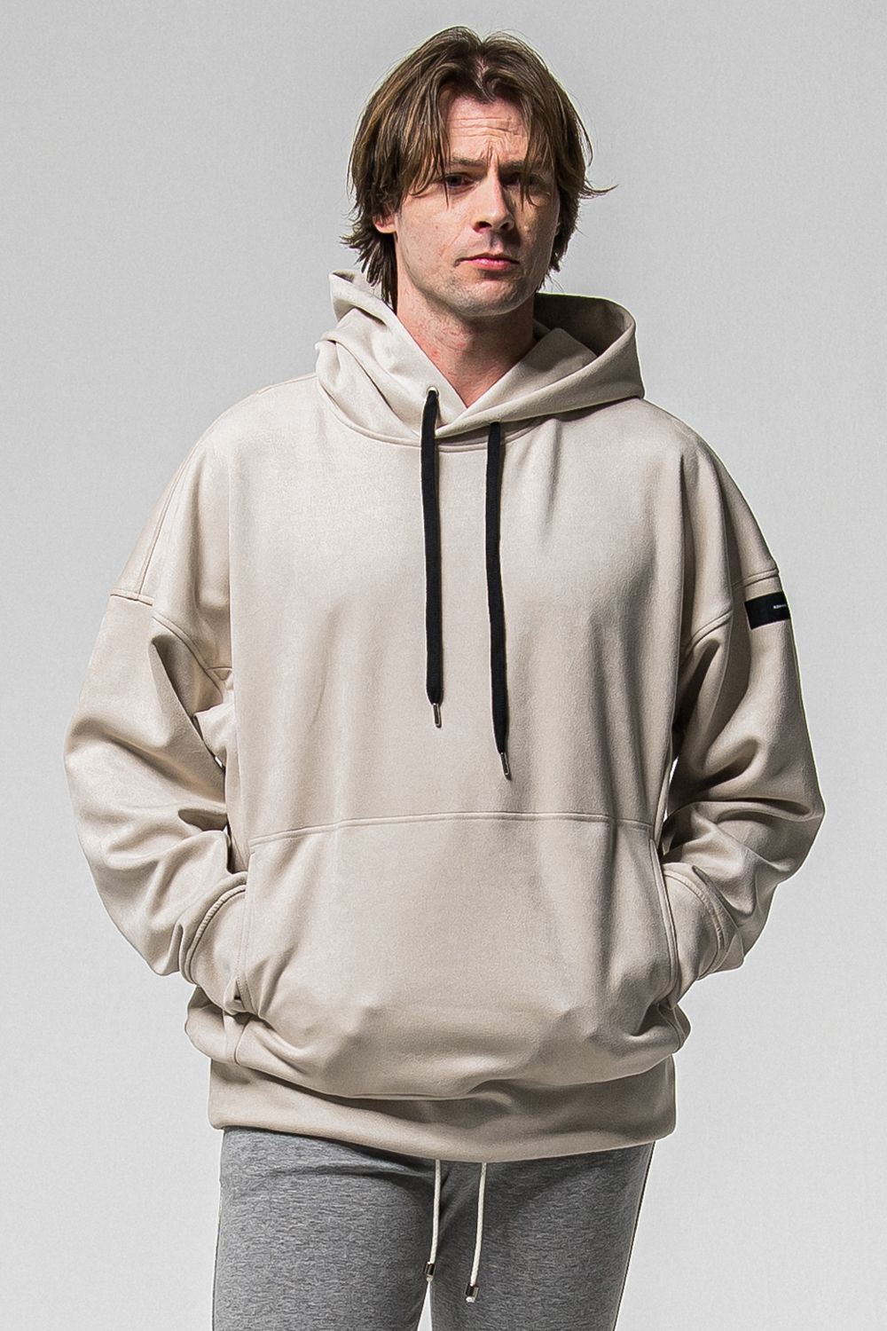 SUEDE LOOSE HOODIE / スウェード ルーズ パーカー (グレージュ) (1月上旬入荷予定) ※オーダー締切：9月1日(月)18:00