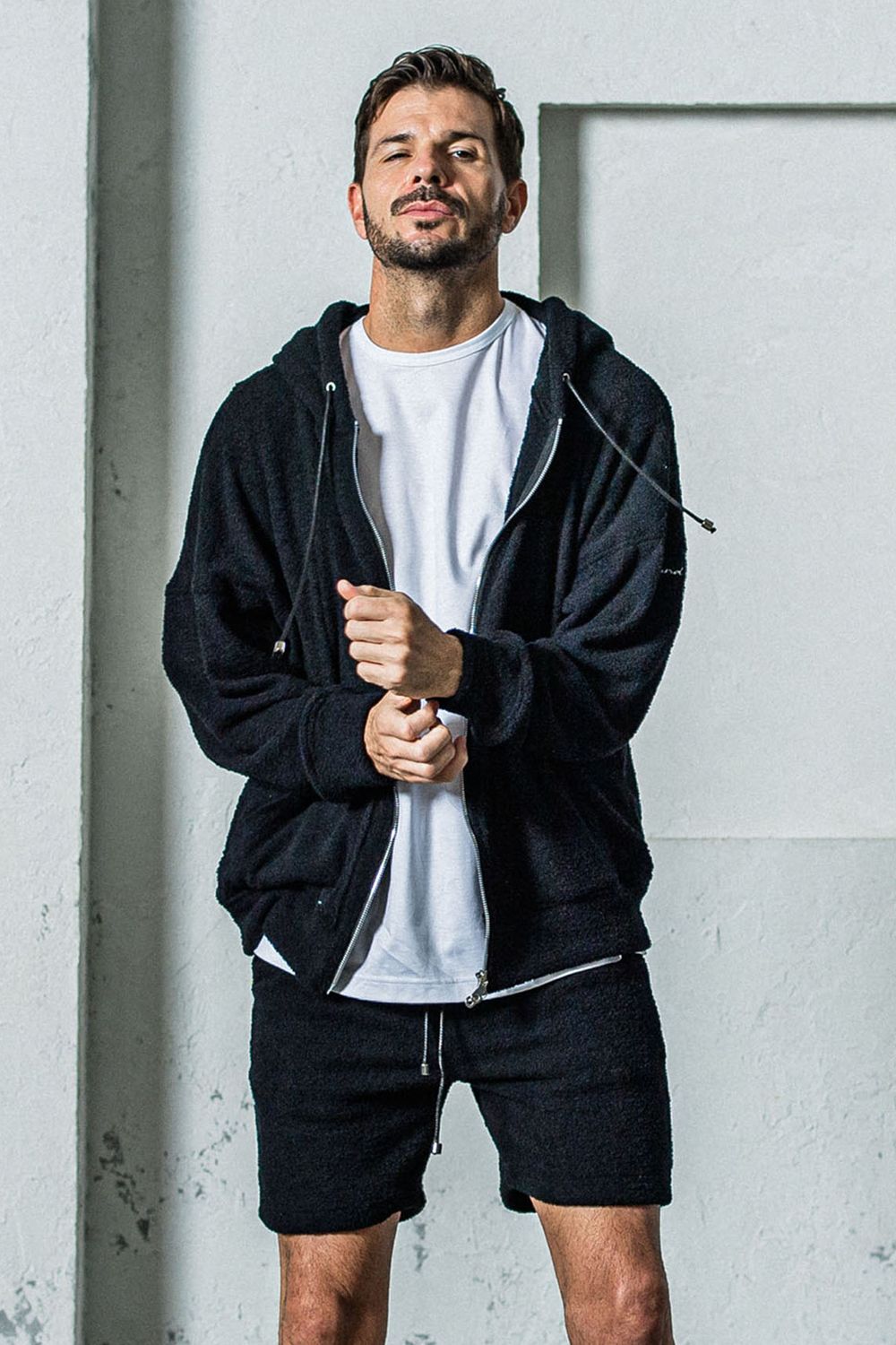 MOLE YARN PILE ZIP LOOSE HOODIE / モールパイル オーバーサイズ ジップアップパーカー ブラック