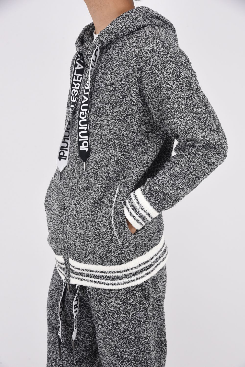 HEMLINE KNIT HOODIE / ヘムライン ジップアップ ニットフーディー トップグレー