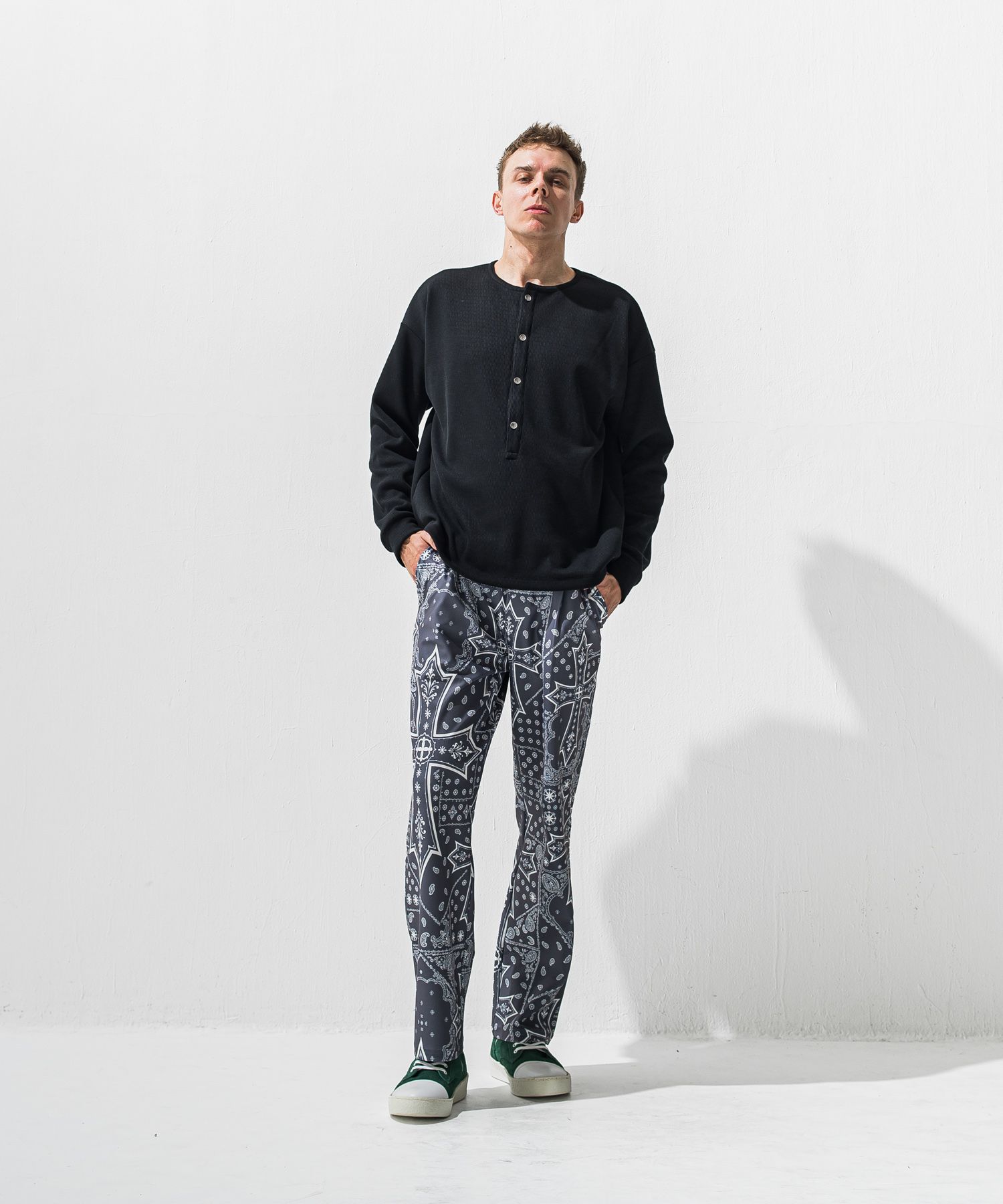 CHRIS EASY WIDE TUCK PANTS / ハイテンショントリコット ワンタック セミワイド イージーパンツ (クロスグレー) (1月上旬入荷予定) ※オーダー締切:9月7日(月)17時)