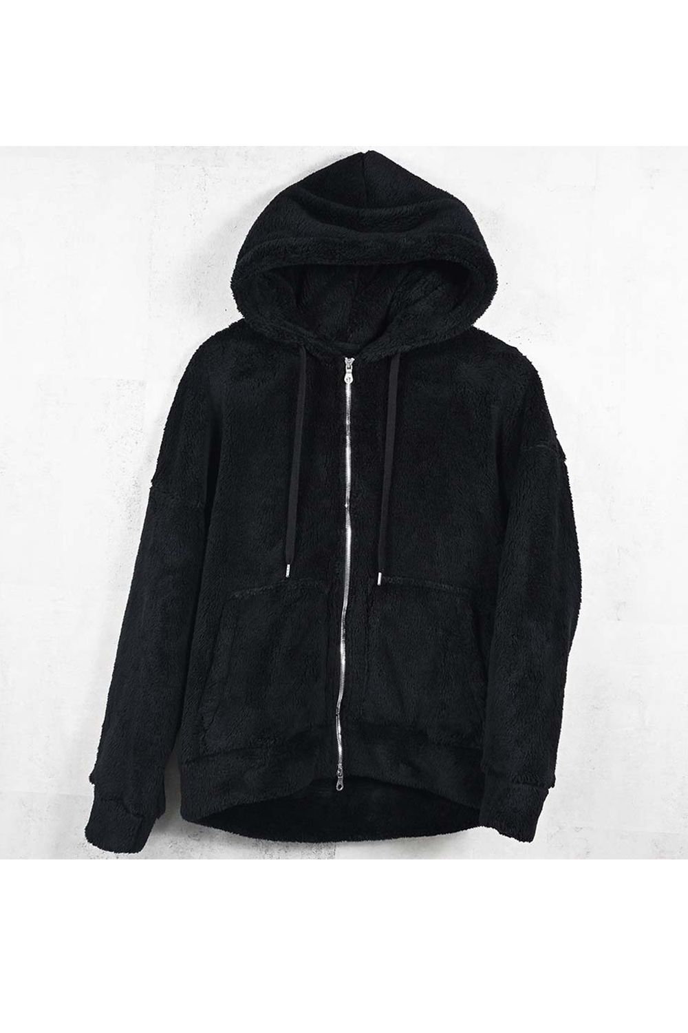 BOA ZIP LOOSE HOODIE / シルキーボア ジップアップ パーカー (ブラック) （11月中旬入荷予定) ※オーダー締切：9月1日(月)18:00
