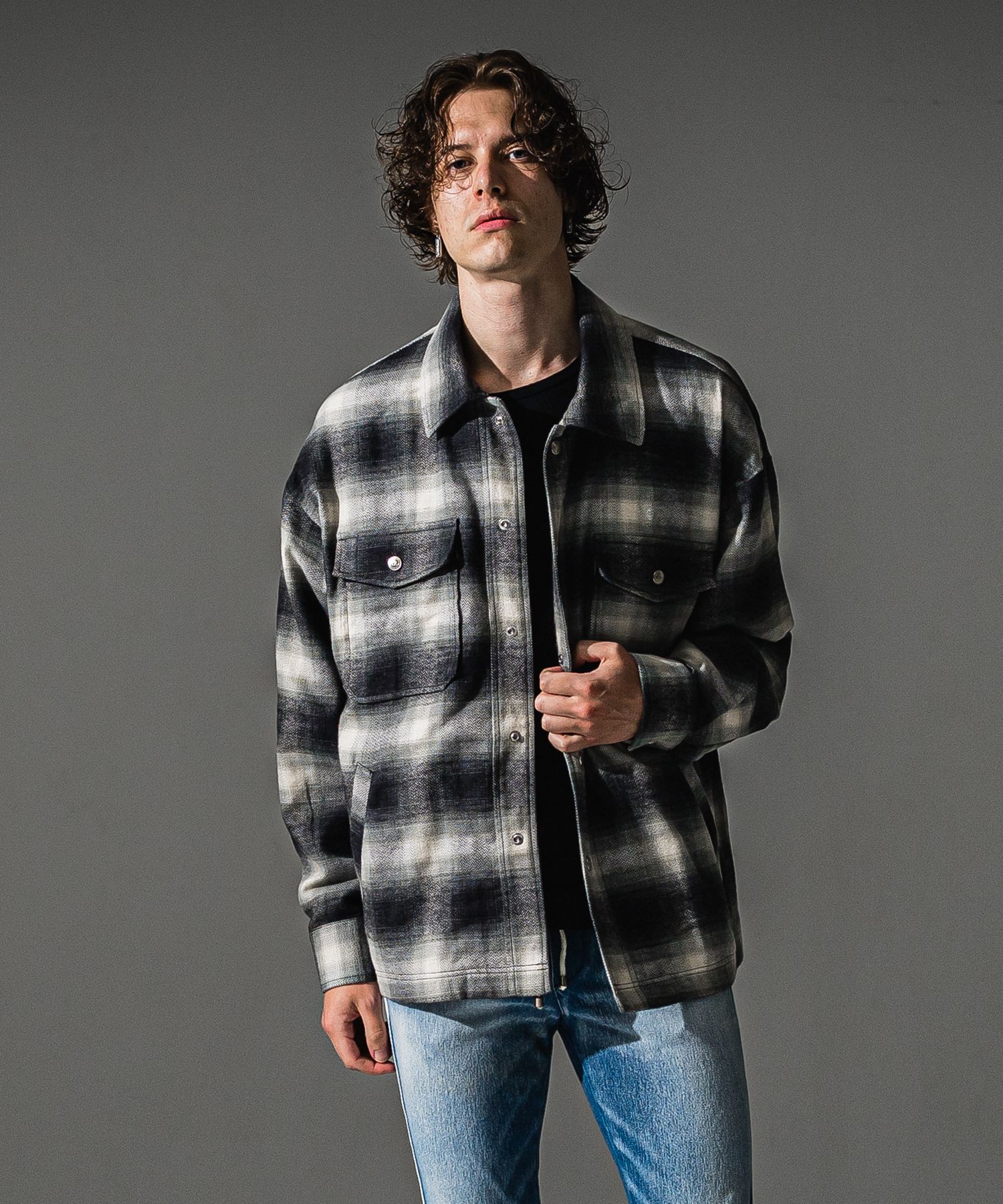 flannel check JK  / オンブレチェック ネルシャツジャケット (ブラック) (8月末入荷予定) ※オーダー締切:5月23日(土)17時