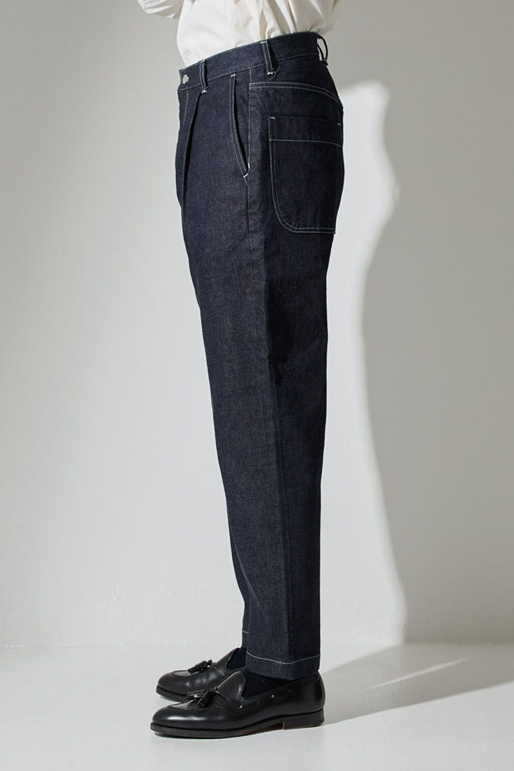 4 POCKET DENIM PANTS / 4ポケット セルヴィッジ ペグトップデニム ブルー