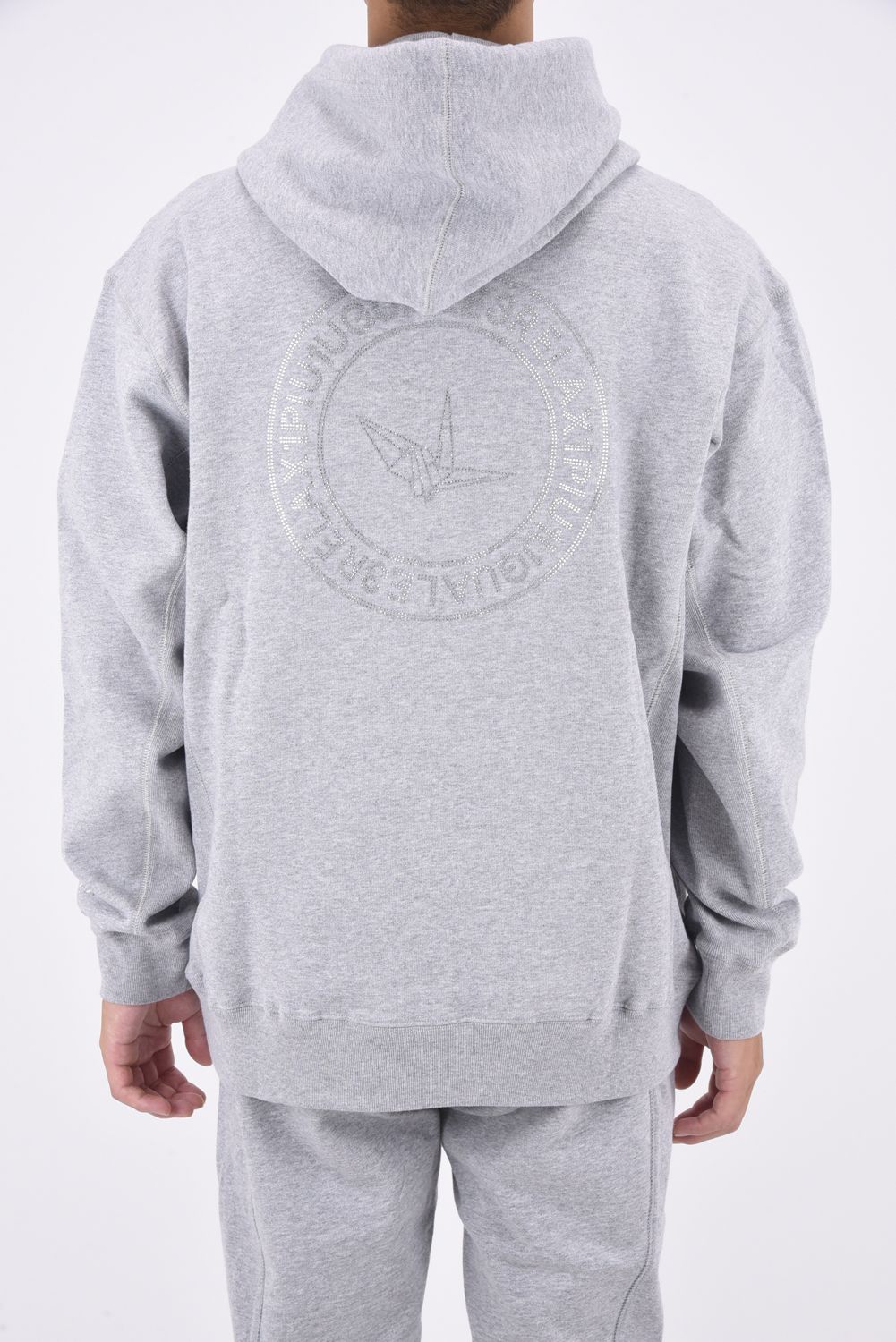 1PIU CIRCLE LOGO PULL HOODIE / 1PIUサークルロゴ ラインストーン プルオーバーフーディー トップグレー