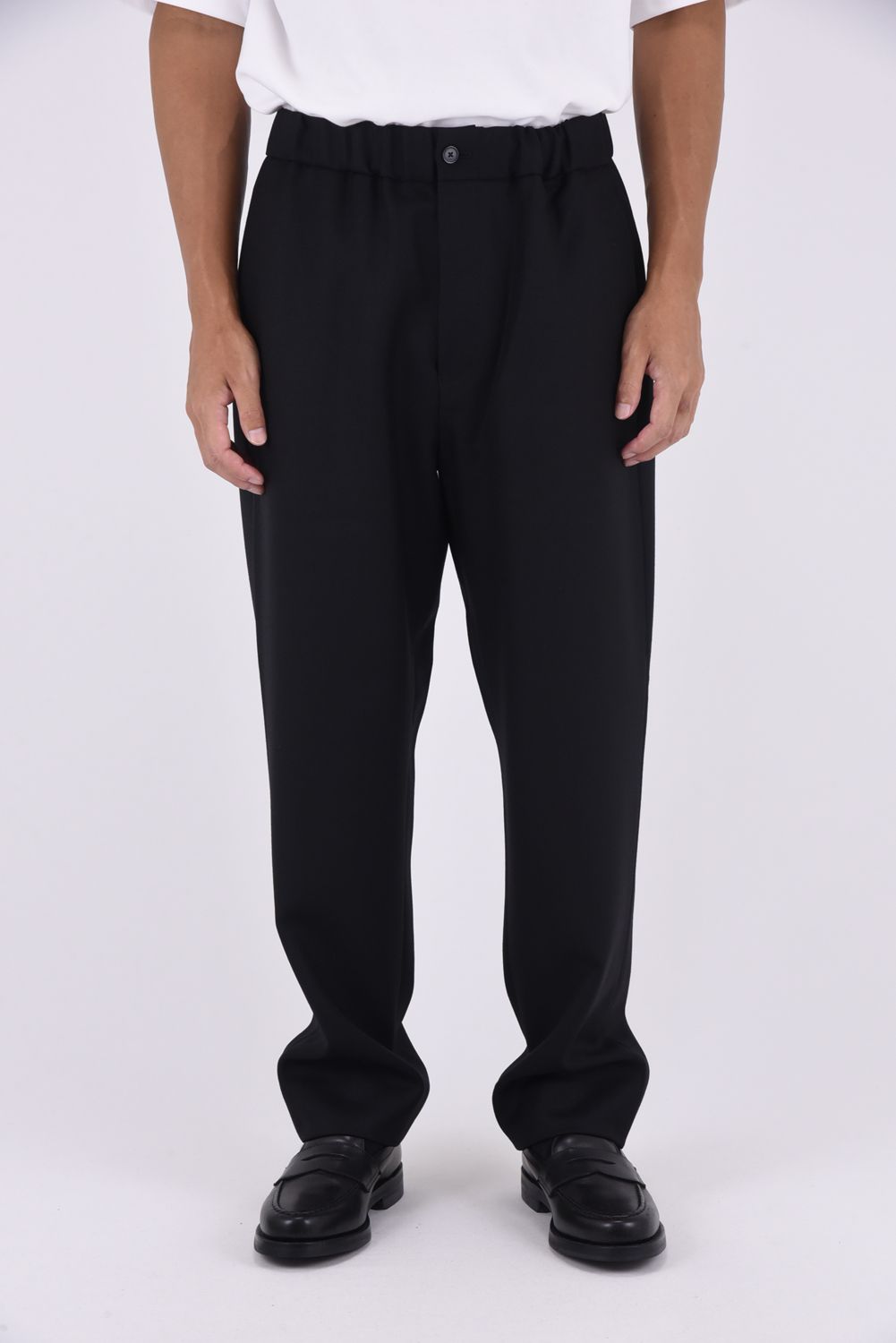 WOOL TWILL PANTS / プレーンフロント イージーパンツ （ブラック）