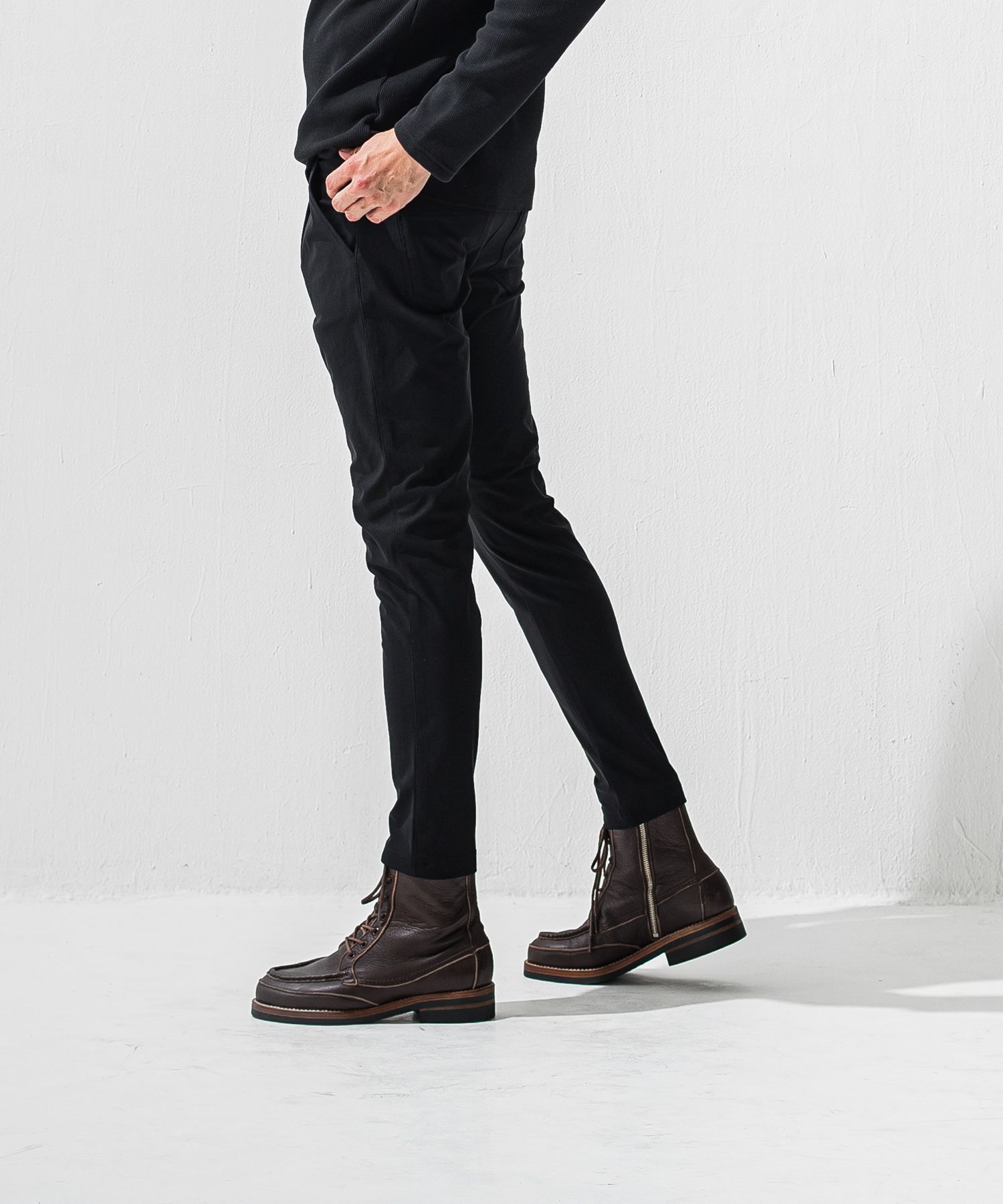CHRIS EASY HEAT TUCK PANTS / 【定番商品】 ナイロンストレッチ 裏起毛 スラックスイージータックパンツ (ブラック) (10月下旬入荷予定) ※オーダー締切:9月7日(月)17時