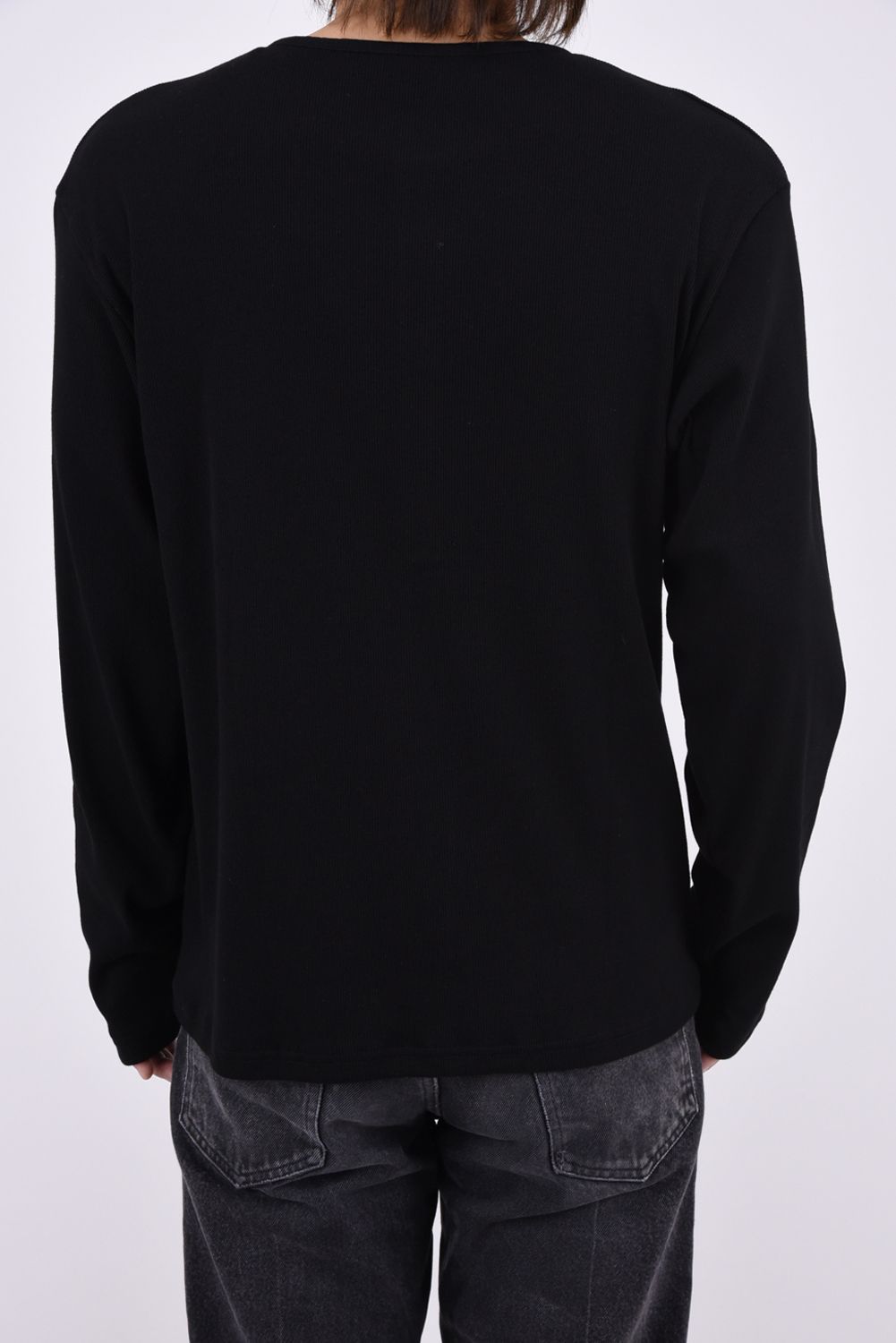 RIB HENRY LONGSLEAVE / ヘンリーネック リブニットロングスリーブTシャツ (ブラック)