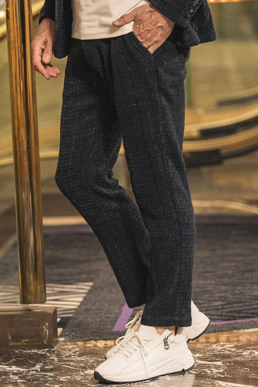 【26AW】【セットアップ】 LAME SQUARE JACQUARD JACKET & SLACKS / ファンシーツイード テーラードシングルジャケット&イージースラックス (ブラック)