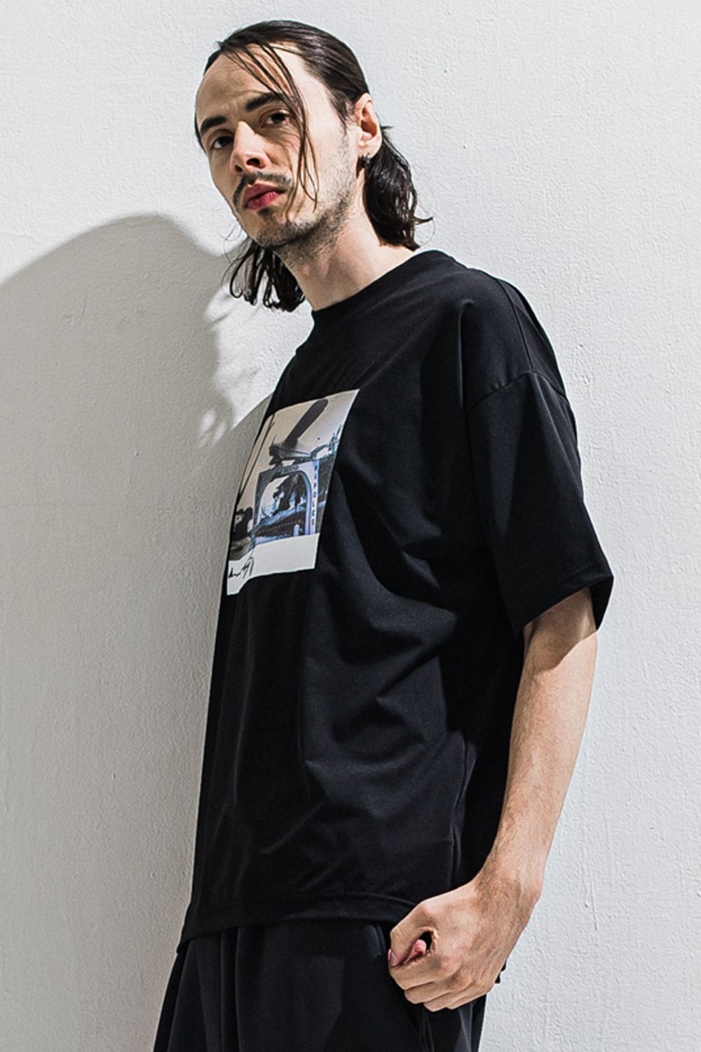 HELI OVERNYLON T / ナイロントリコット フォトプリント オーバーサイズ Tシャツ (ブラック) (4月上旬入荷予定) ※オーダー締切12/13(土)17:00