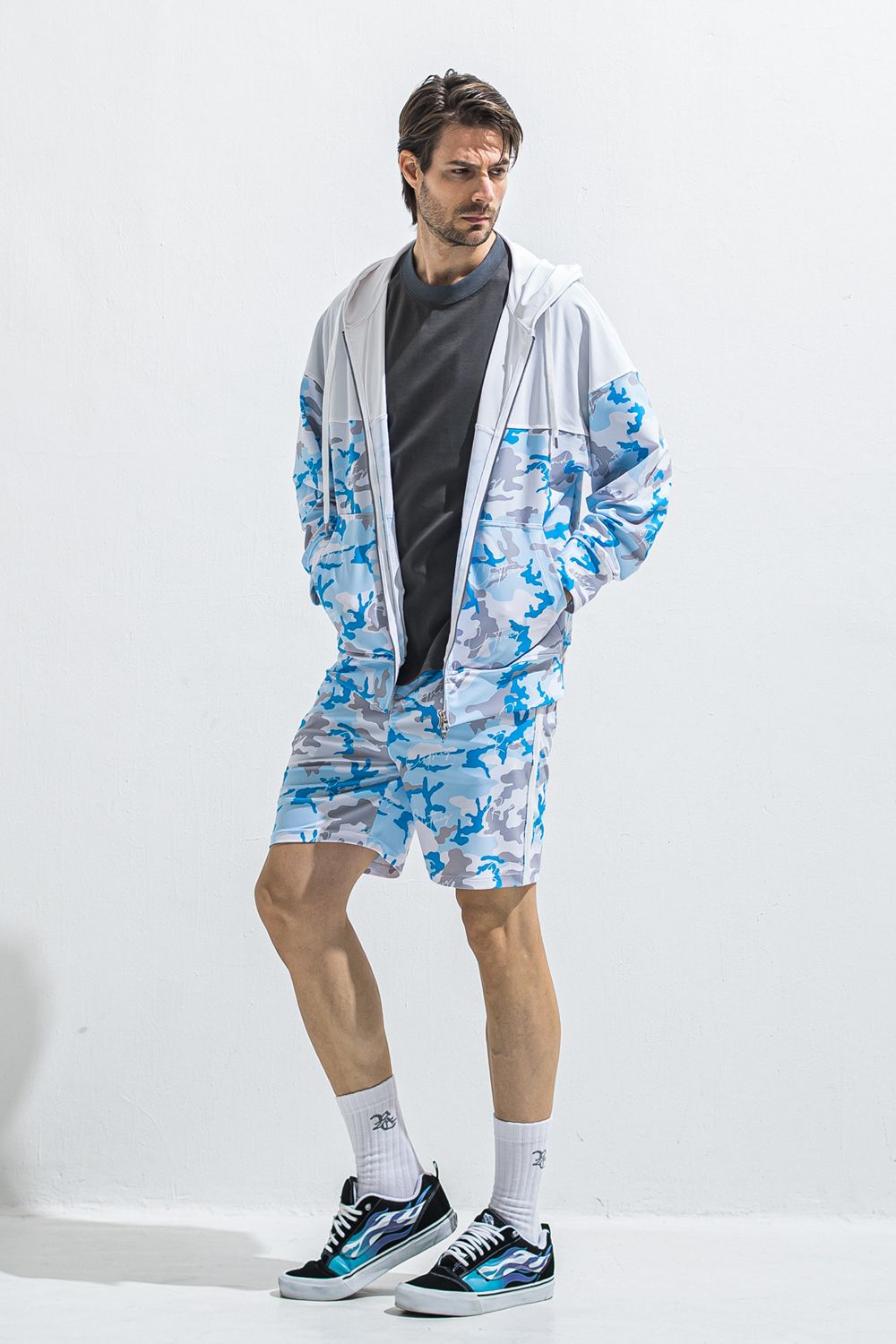 RUSH  OVER  ZIPUP HOODIE / ラッシュオーバー ジップアップパーカー （カモサックス） (5月末頃入荷予定) ※オーダー締切2月15日(日)18時