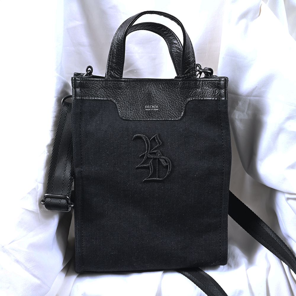【decadeコラボ】 DENIM MINI TOTE BAG / デニム&レザーコンビ ミニトートバッグ (ブラック） (8月末入荷予定) ※オーダー締切:5月23日(土)17時