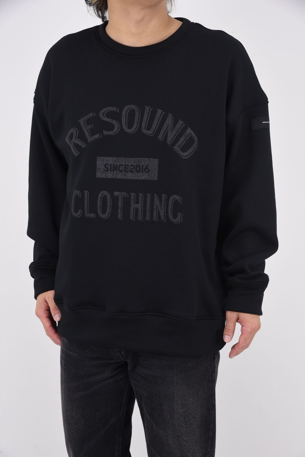 COLLEGE VELOURS FLEECE DORP TRAINER / カレッジロゴ 裏起毛 ルーズトレーナー ブラック