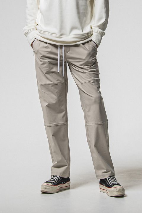 JOHNSON LINE WIDE HEAT PT / 裏起毛 ハイブリットジャージー ワイドテーパード ラインパンツ (グレー/ホワイト)