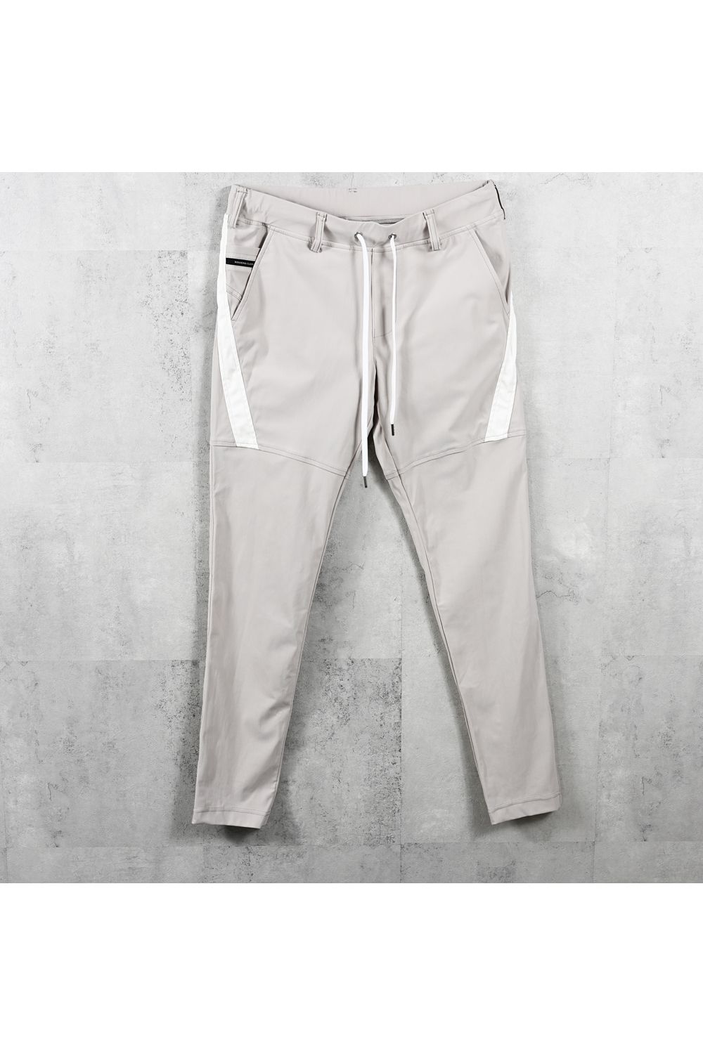 TYLER NYLON PANTS / ストレッチナイロン サイドライン タイトテーパード イージーパンツ (グレージュ) (5月中旬頃入荷予定) ※オーダー締切:2月15日(日)18時