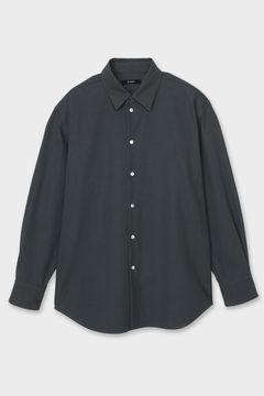 COTTON TWILL ELBOW PATCH DETAIL SHIRT / チャコールブラック