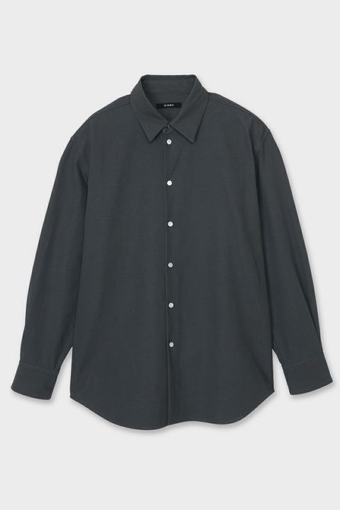 COTTON TWILL ELBOW PATCH DETAIL SHIRT / チャコールブラック