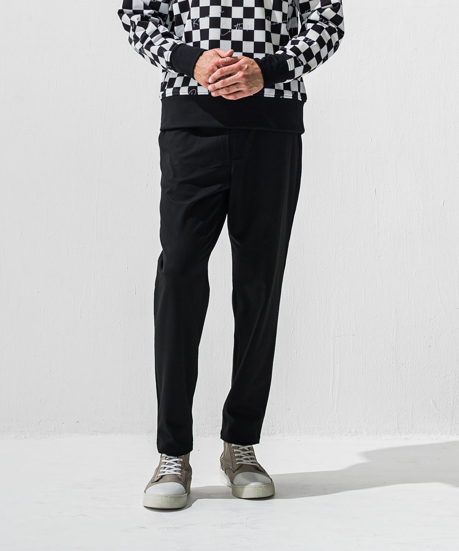 PAT WIDE EASY PANTS / ワイドテーパード イージースラックス (ブラック) (12月上旬入荷予定) ※オーダー締切:9月7日(月)17時