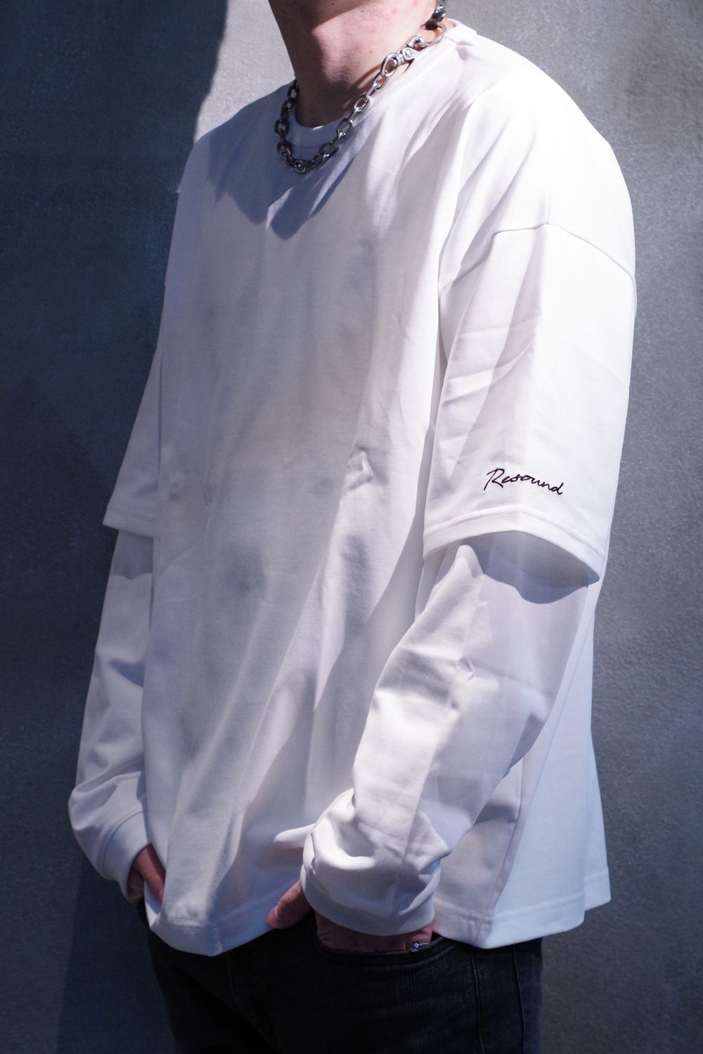FAKE LAYERED LONGSLEAVE / ロングスリーブフェイクレイヤードTシャツ ホワイト