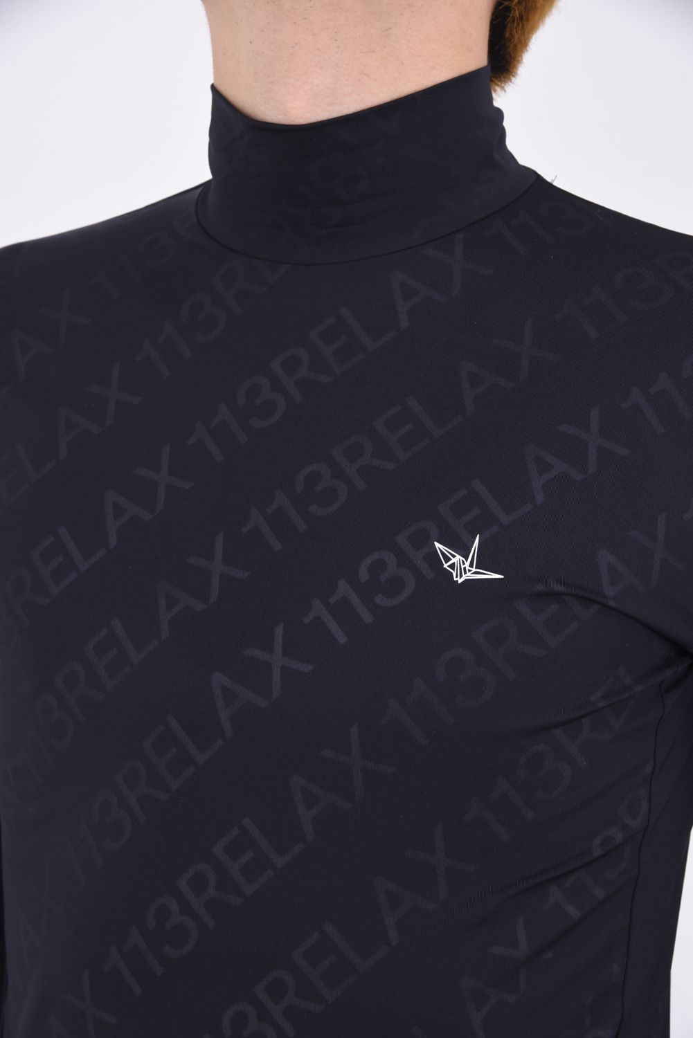 RUNNING DIAGONAL LOGO  LONG T-SHIRTS / 総柄モックネック コンプレッション インナー ブラック