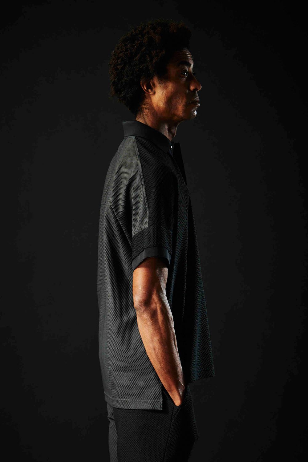 113SPORT TECHNICAL MESH CRAZY WIDE POLO / テクニカル メッシュ クレイジーパターン ワイドシルエット ポロシャツ ブラック×チャコール (4月~5月頃入荷予定)
